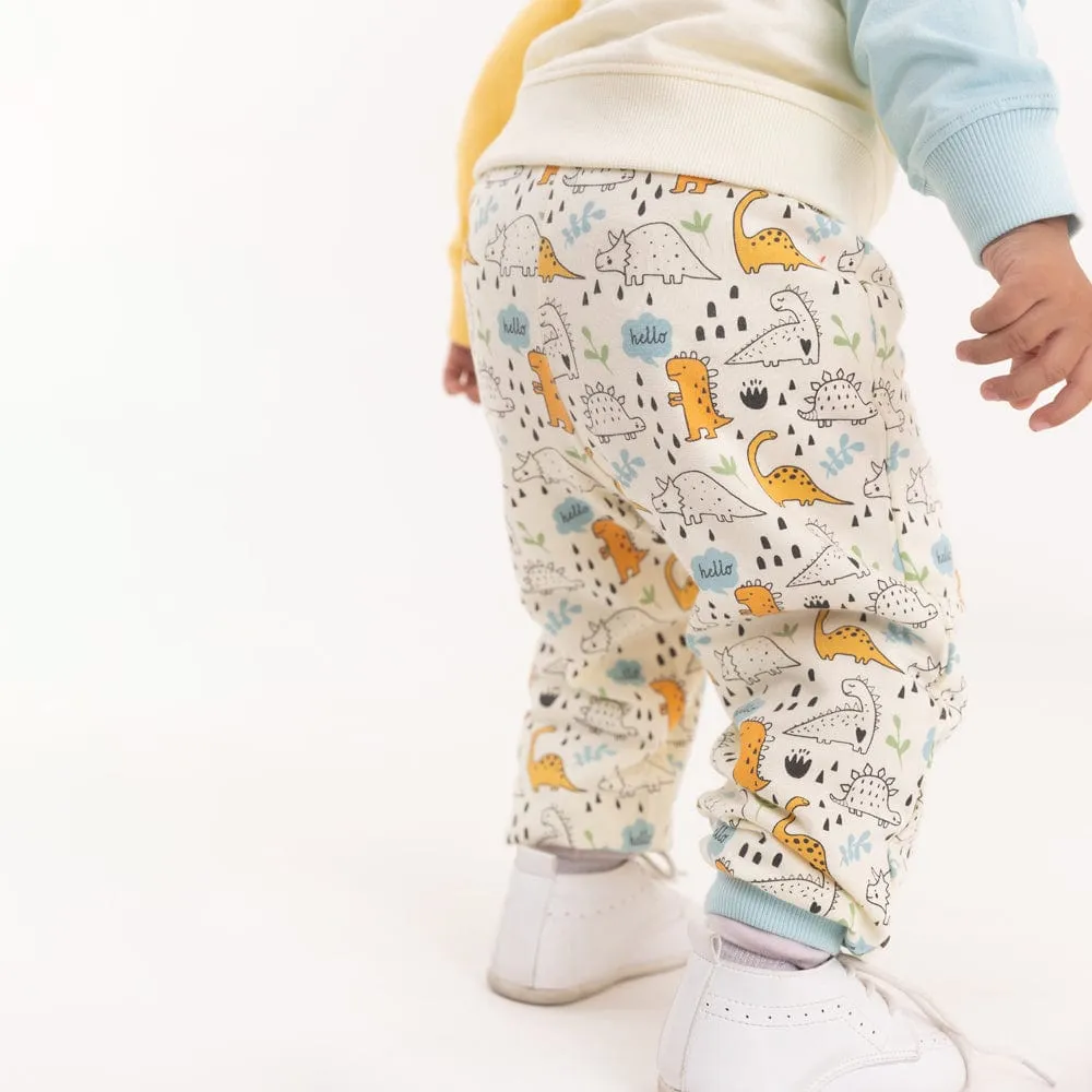 100% Cotton Full Length Boy Joggers, Off white