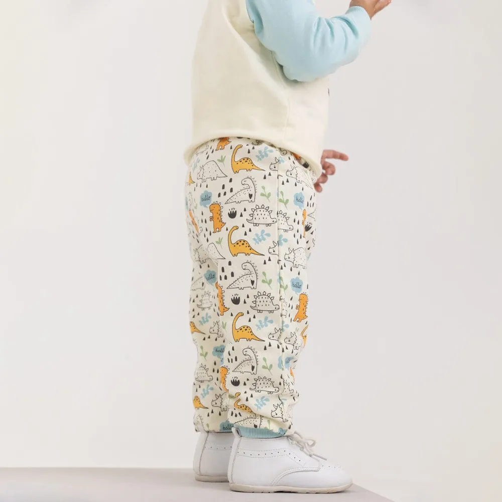 100% Cotton Full Length Boy Joggers, Off white