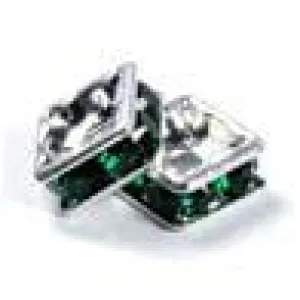 6mm Silver Plate Squaredell - Emerald (Sold by the piece)