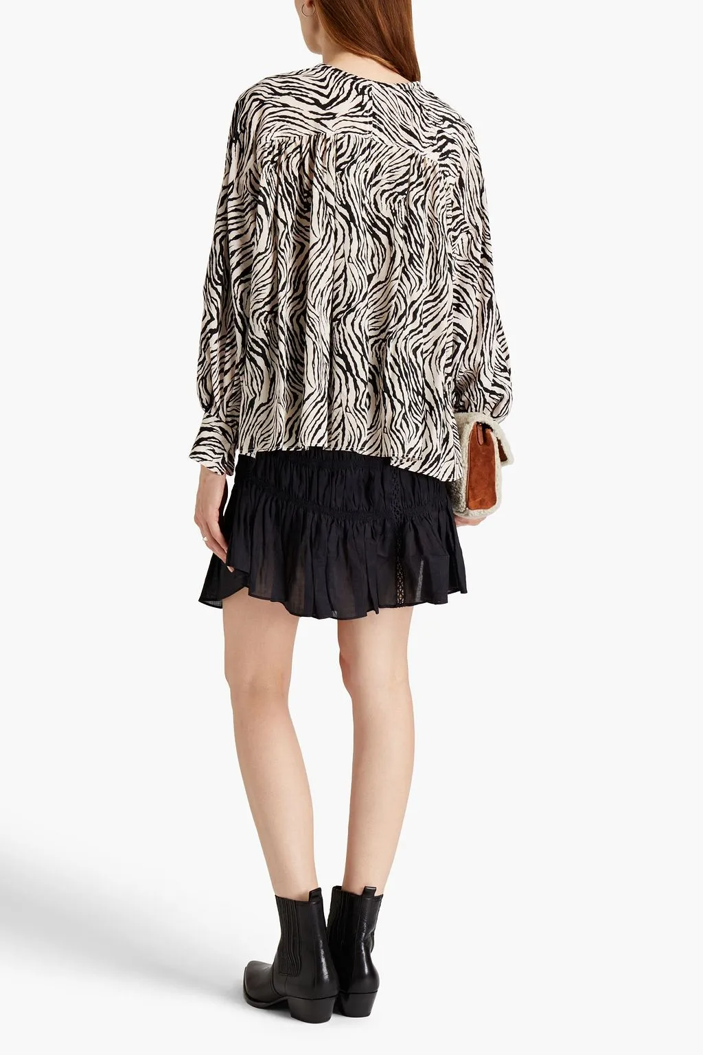 Amba blouse in crepe de Chine with zebra print and ruffles ISABEL MARANT, black