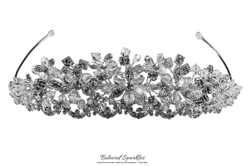 Azalea Crystal Flower Silver Tiara | Swarovski Crystal