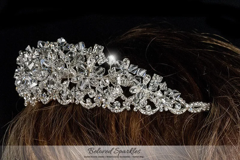 Azalea Crystal Flower Silver Tiara | Swarovski Crystal