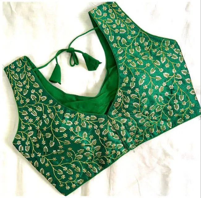 Beautiful Green Colored Designer Sequins Work Readymade Blouse For Women