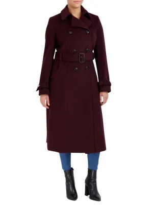 Cole Haan Signature Slick Wool Blend Trench Coat, Bordeaux