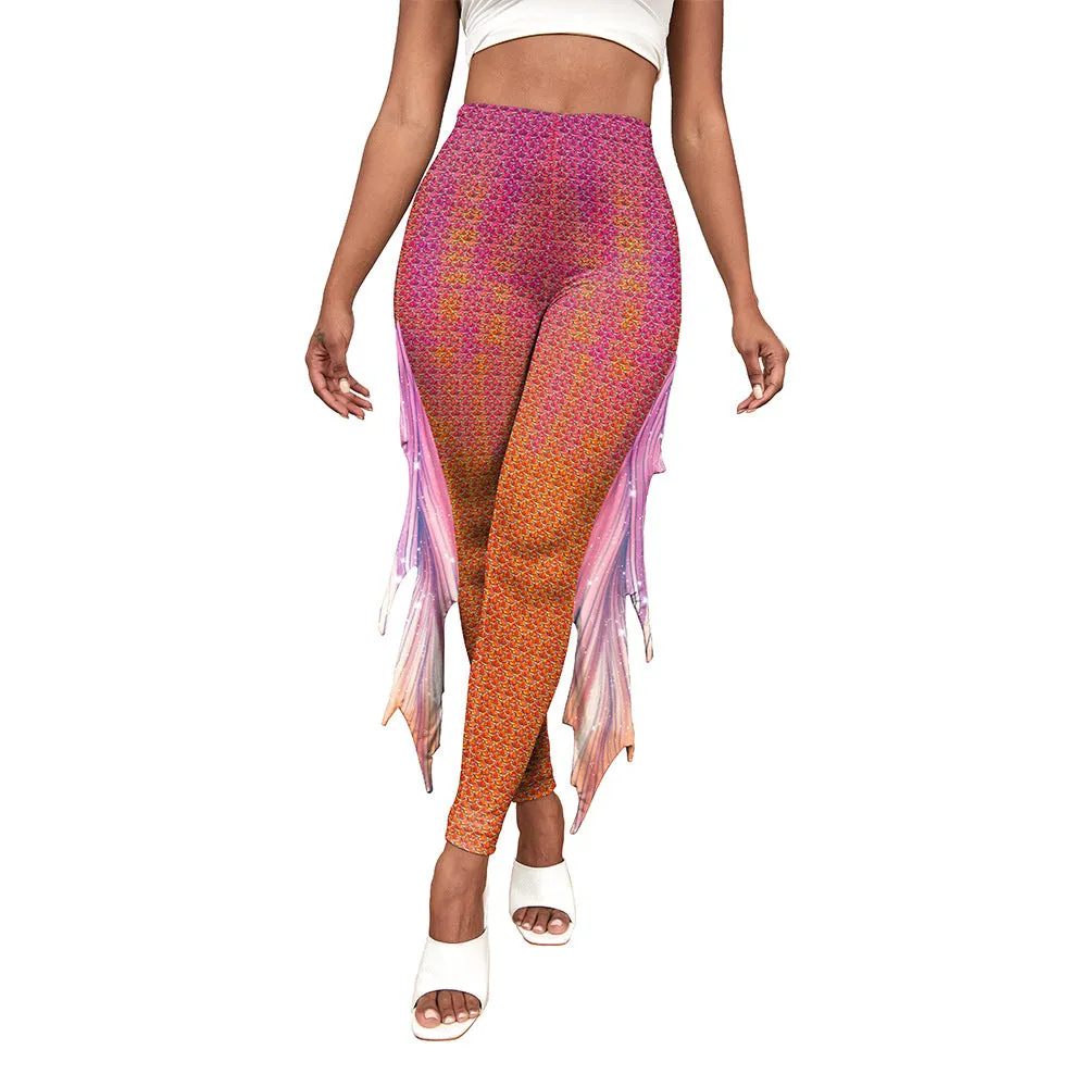 Colorful Little Mermaid Fin Mermaid Digital Print Hip Lift Feet Pants