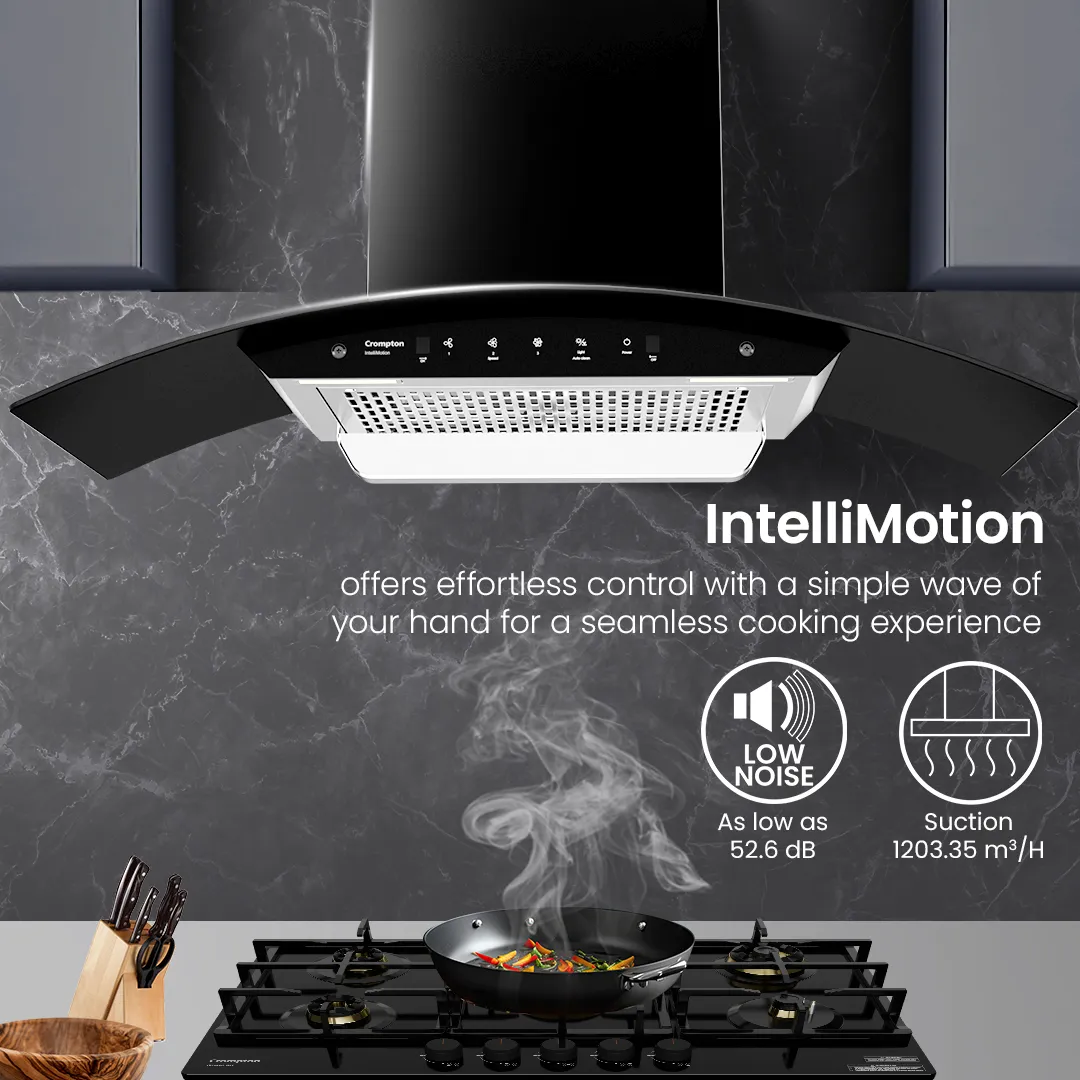 Crompton IntelliMotion Curved 90 cm Filterless Chimney