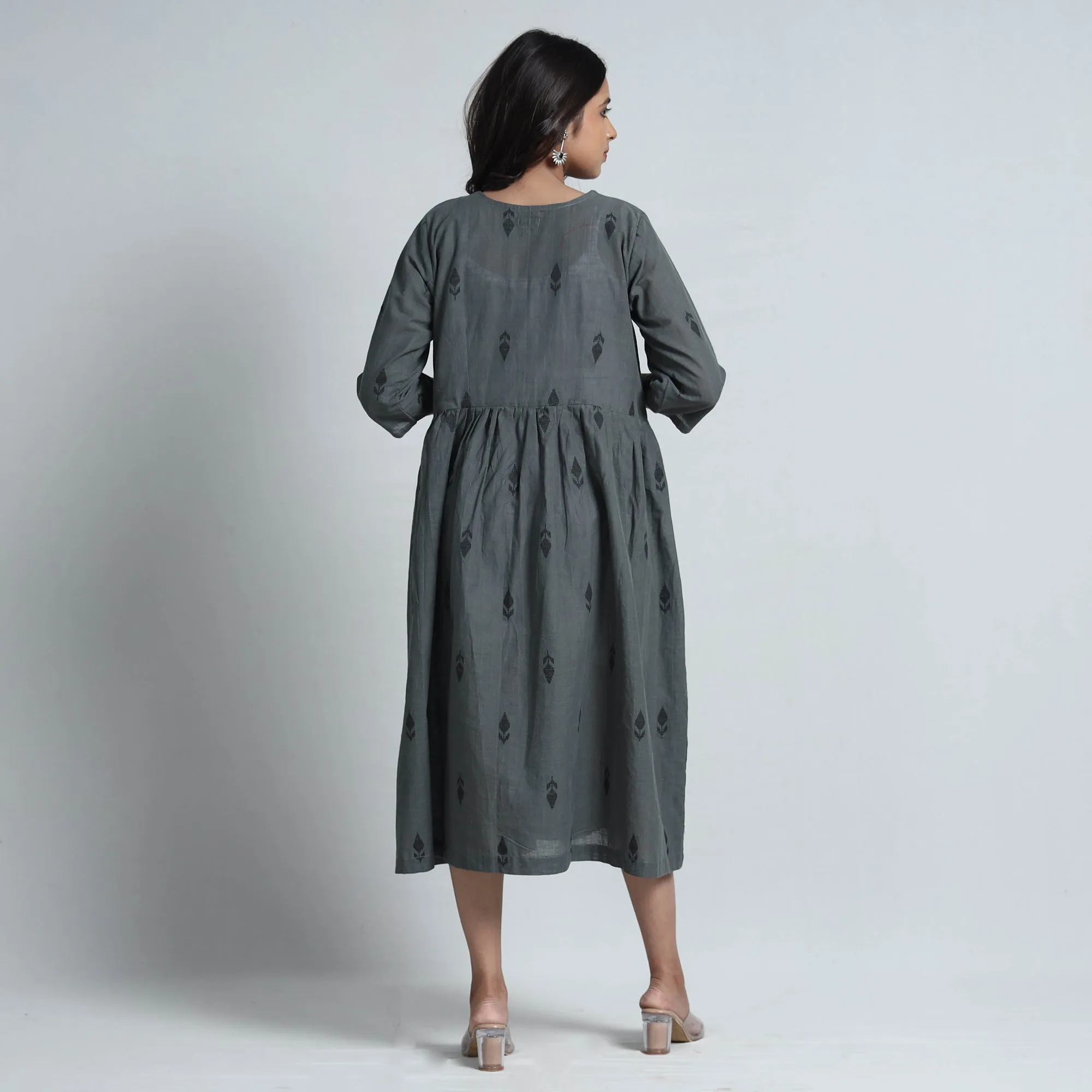 Dark Grey - Exquisite Jacquard Cotton Dress