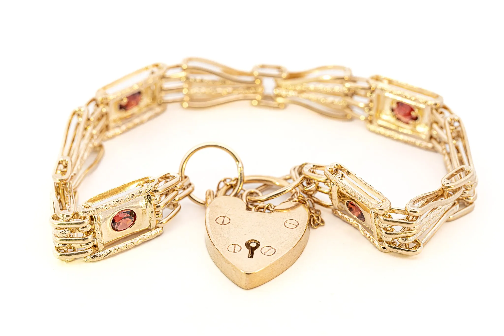 Exquisite 9ct Yellow Gold Stone Set Gate Bracelet