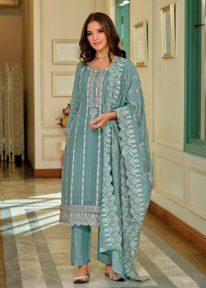 Exquisite Green Premium Silk Festive Wear Salwar Suit