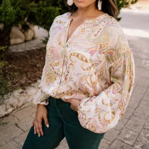 Gift of Living Paisley Pastel Button Up Blouse