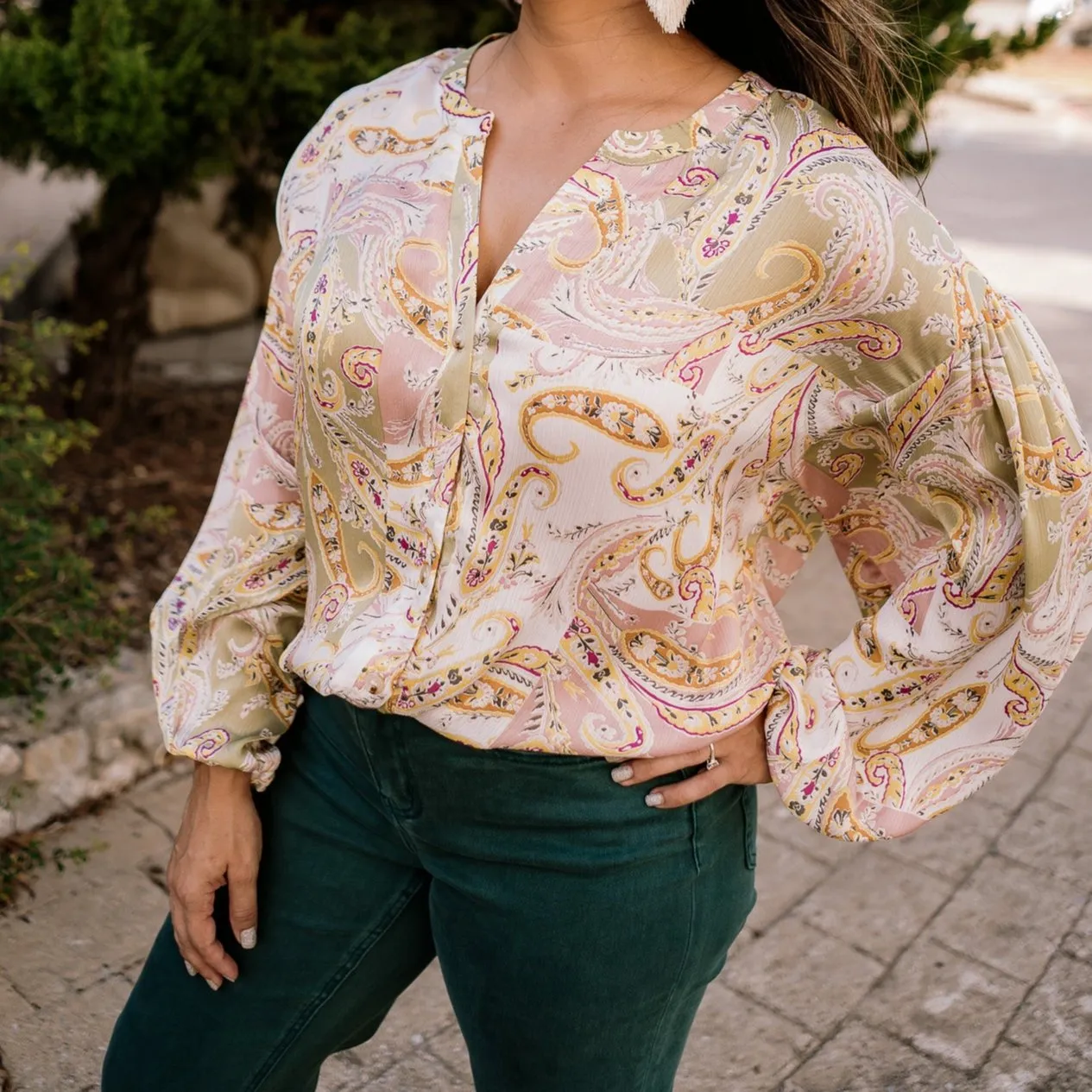 Gift of Living Paisley Pastel Button Up Blouse