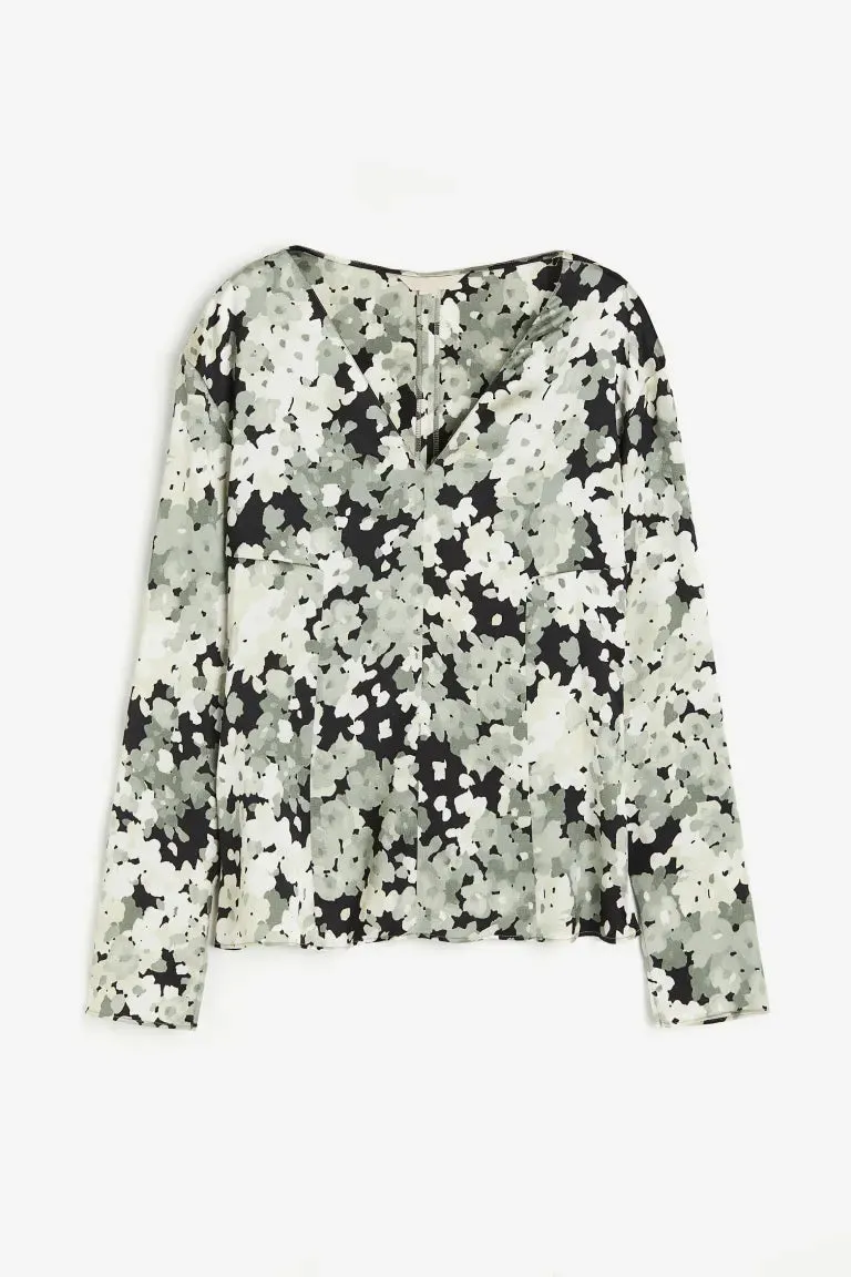 H&M crepe satin blouse, green