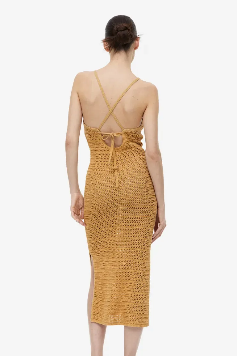 H&M Crochet Dress, Mustard Yellow