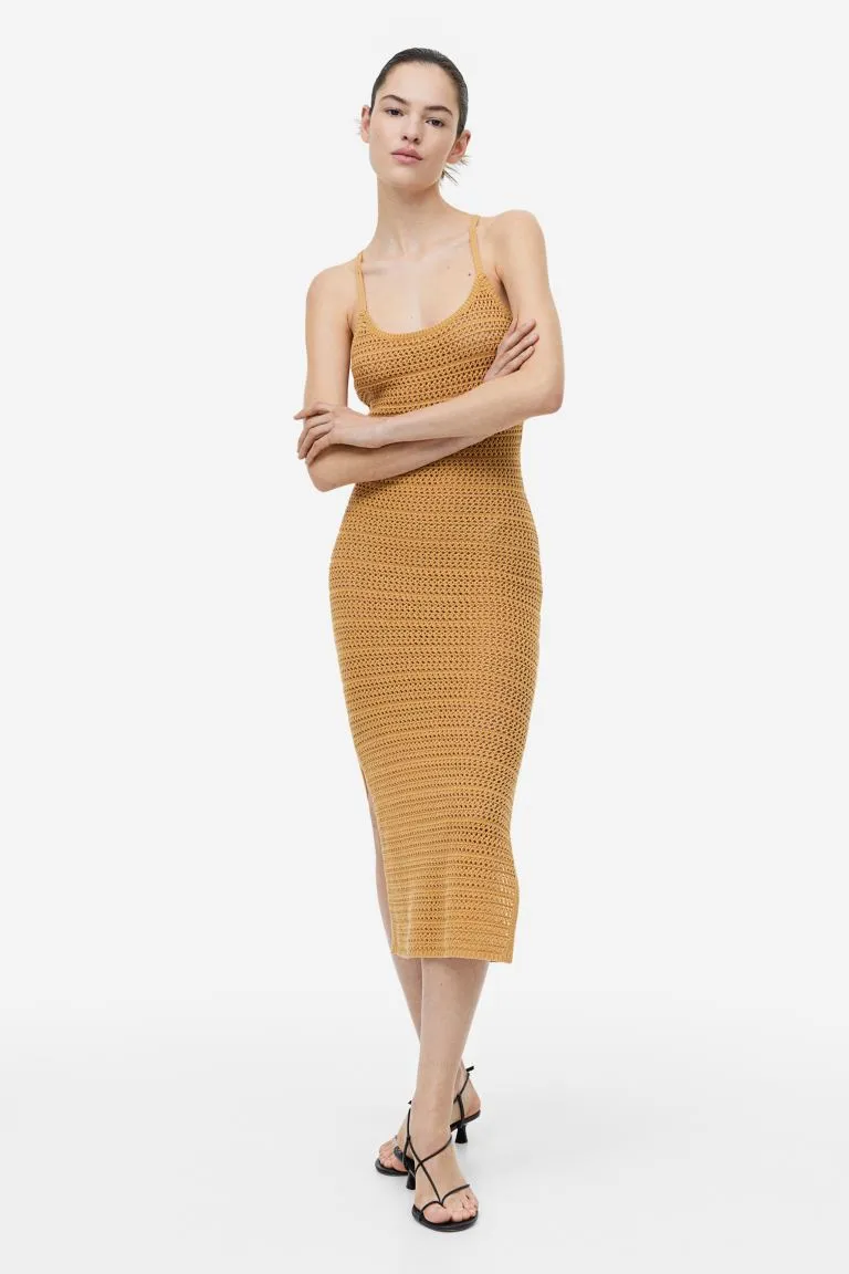 H&M Crochet Dress, Mustard Yellow