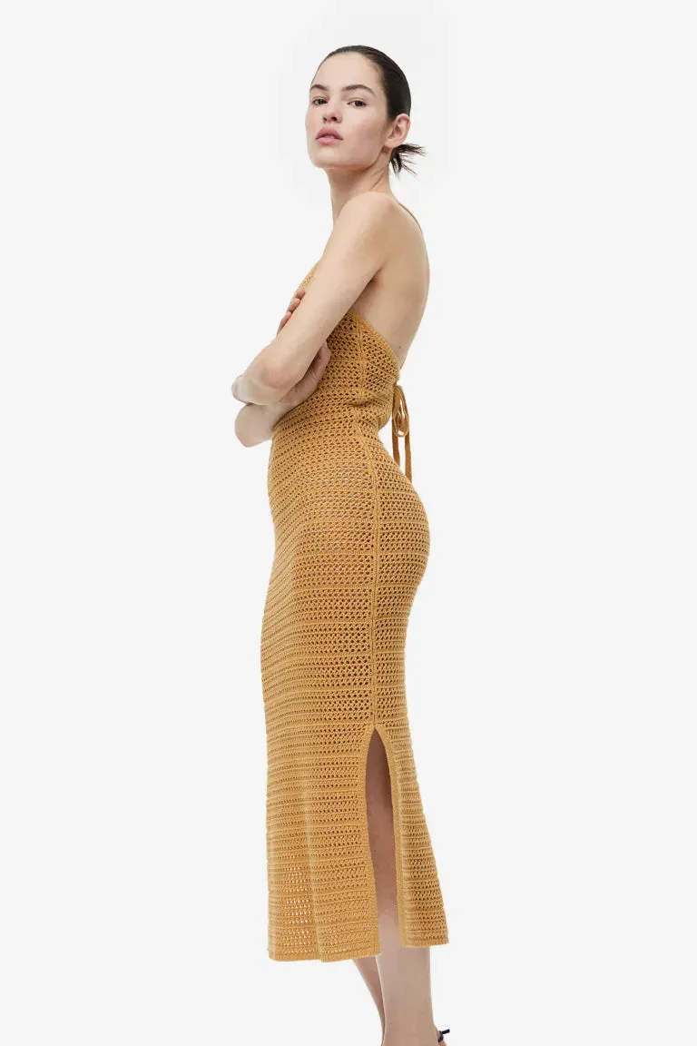 H&M Crochet Dress, Mustard Yellow