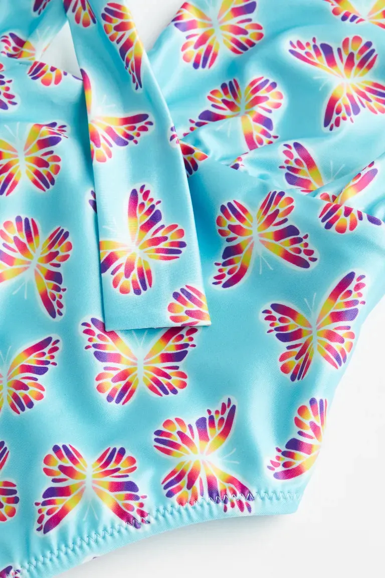 H&M halterneck swimsuit, turquoise/butterflies