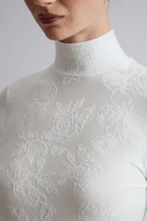 H&M jacquard stand-neck top, white