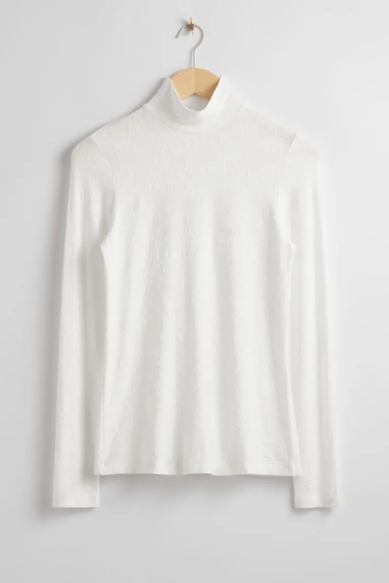 H&M jacquard stand-neck top, white