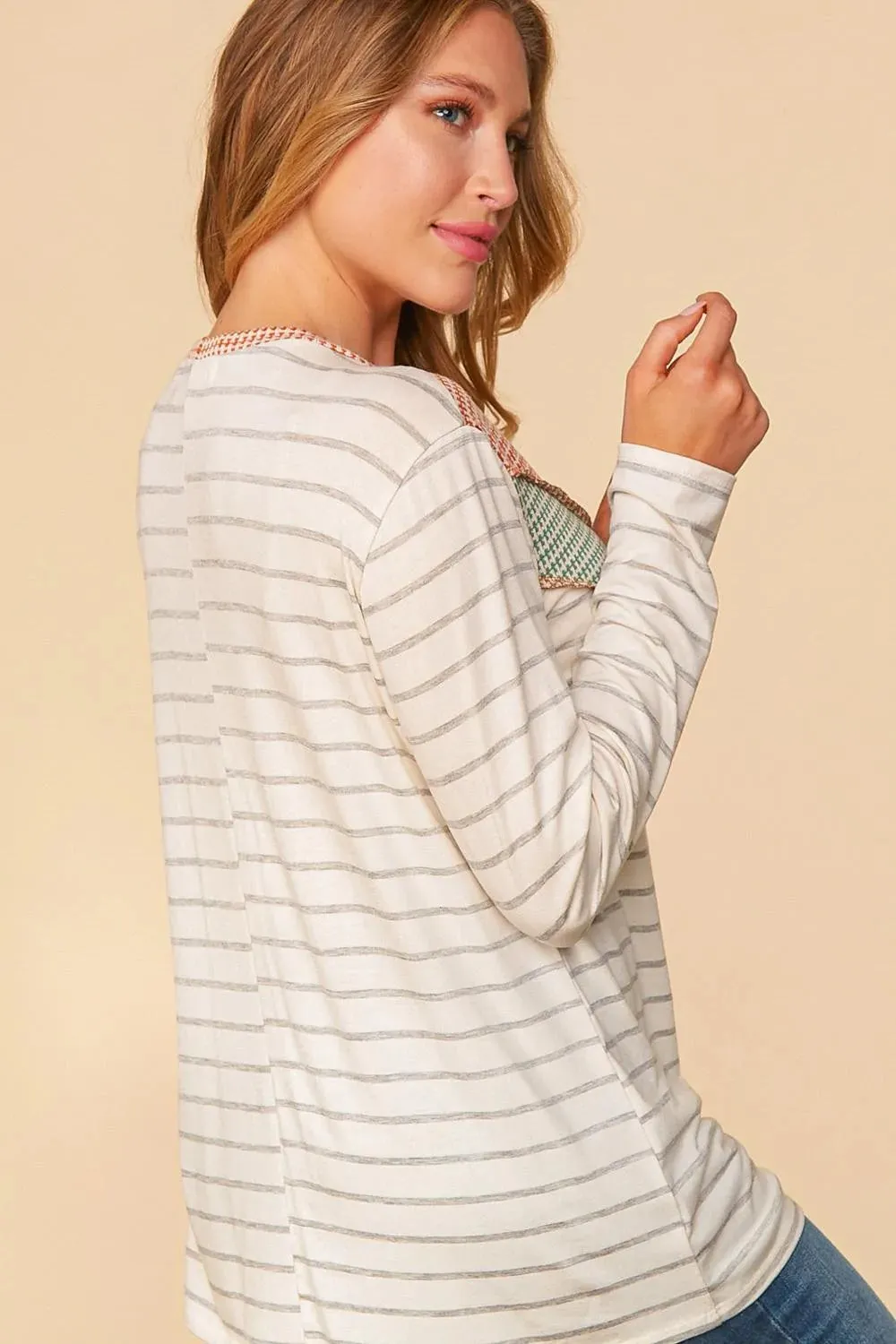 Ivory, Rust & Olive Asymmetrical Chevron Stripe Top