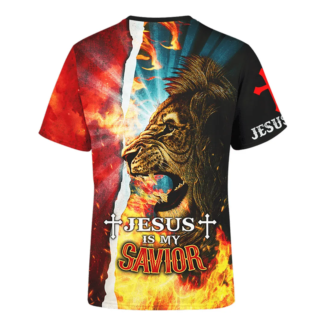 Jesus Is My Savior Jesus Lion Fire 3d Shirt - Christian 3D Shirt