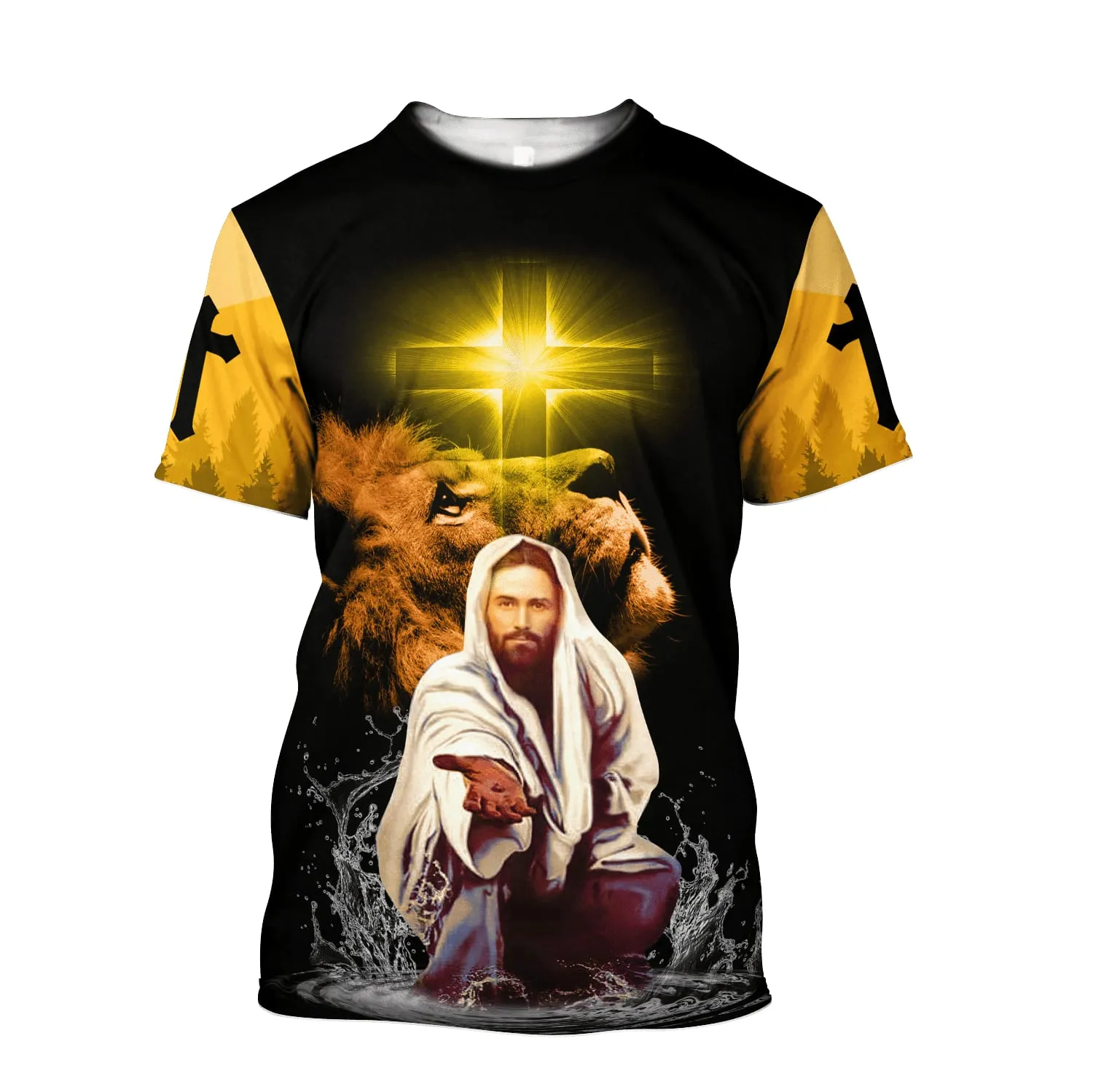 Jesus Lion Black And Yeallow Color Jesus Unisex Shirt - Christian 3D Shirt