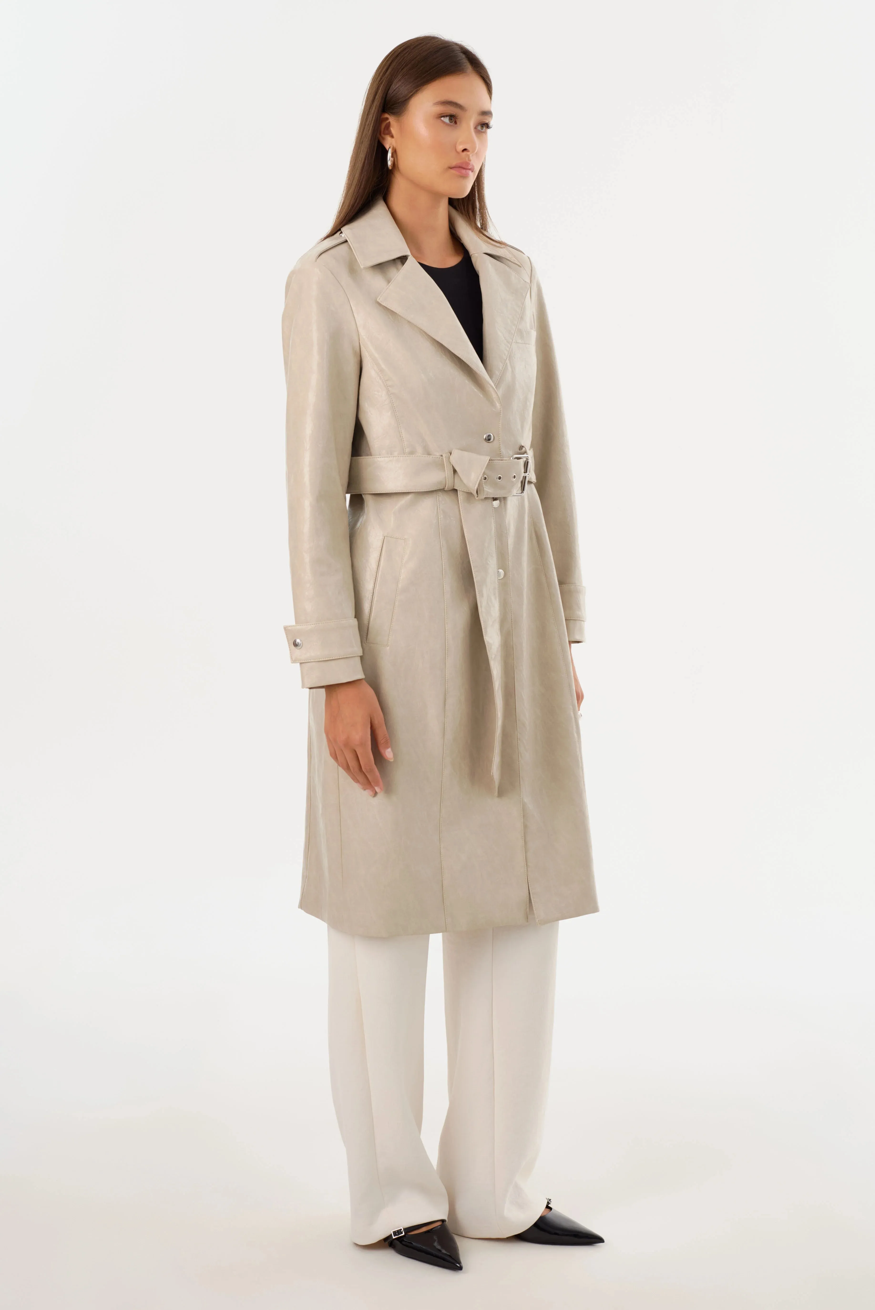 LAMARQUE | Katija Convertible Faux Leather Trench - Clay