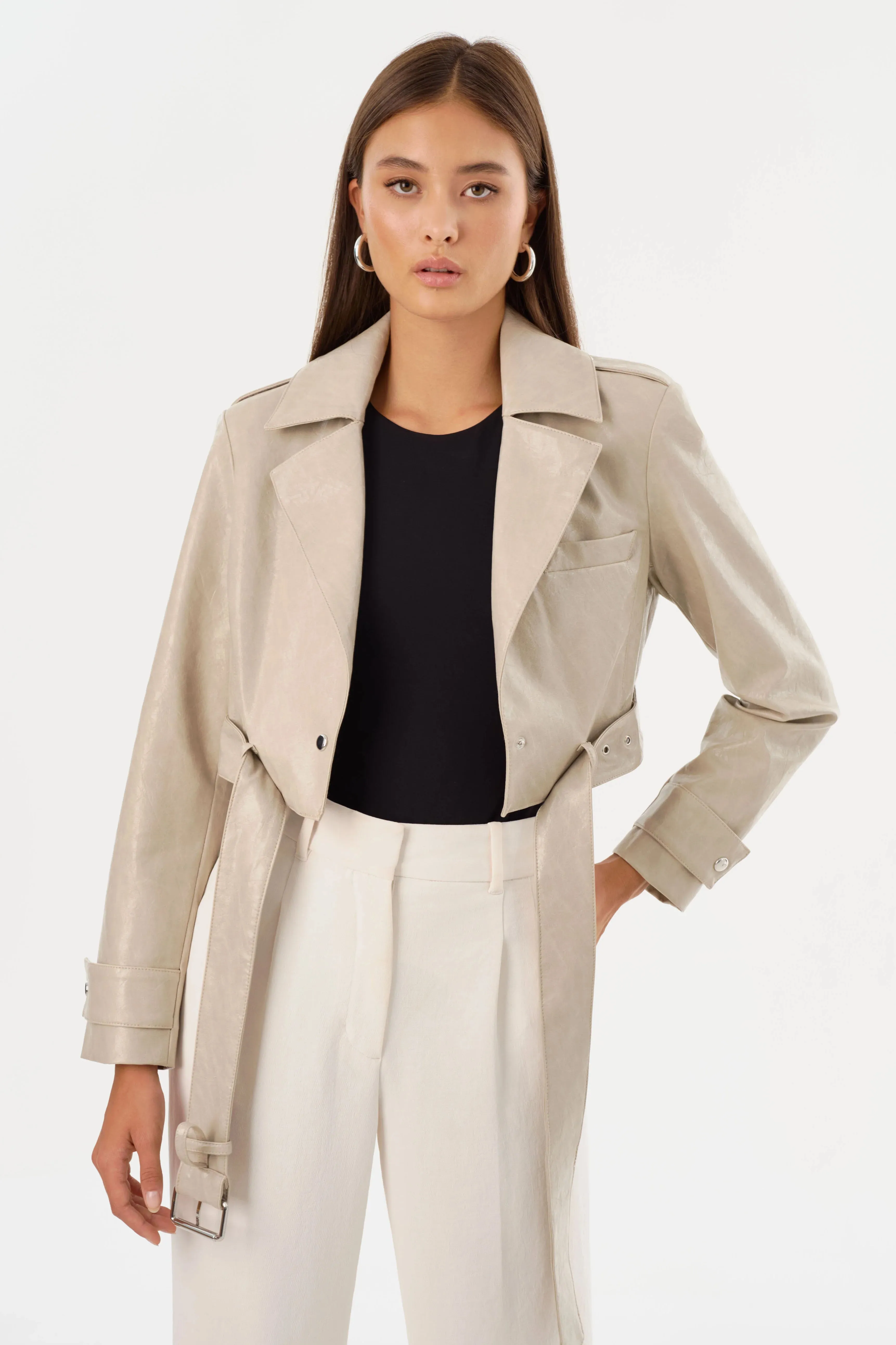 LAMARQUE | Katija Convertible Faux Leather Trench - Clay