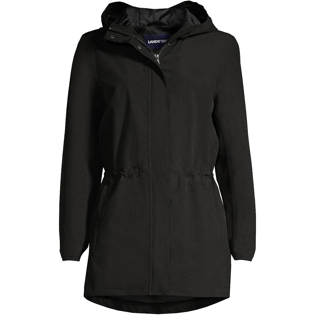 Lands' End Women's Waterproof Foldable Hooded Raincoat, Black