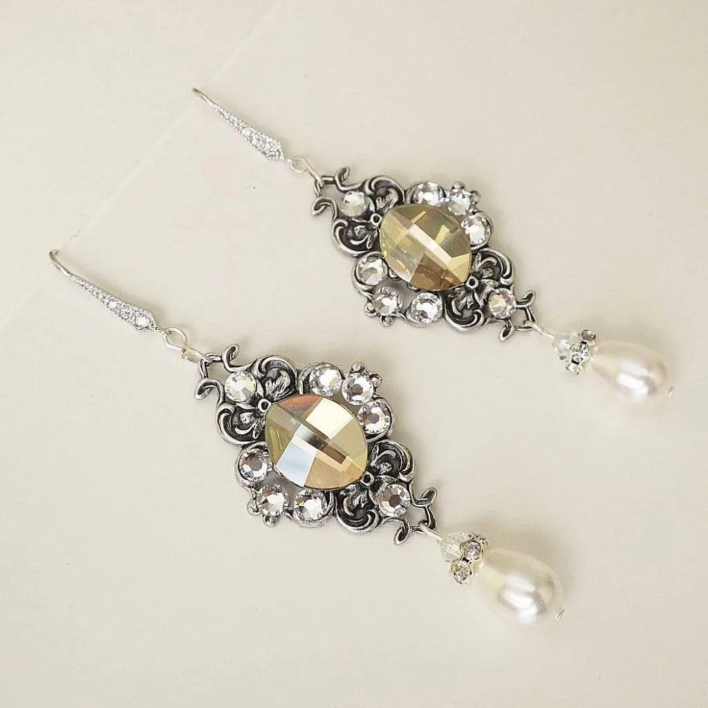 Long Champagne Crystal Earrings MAE