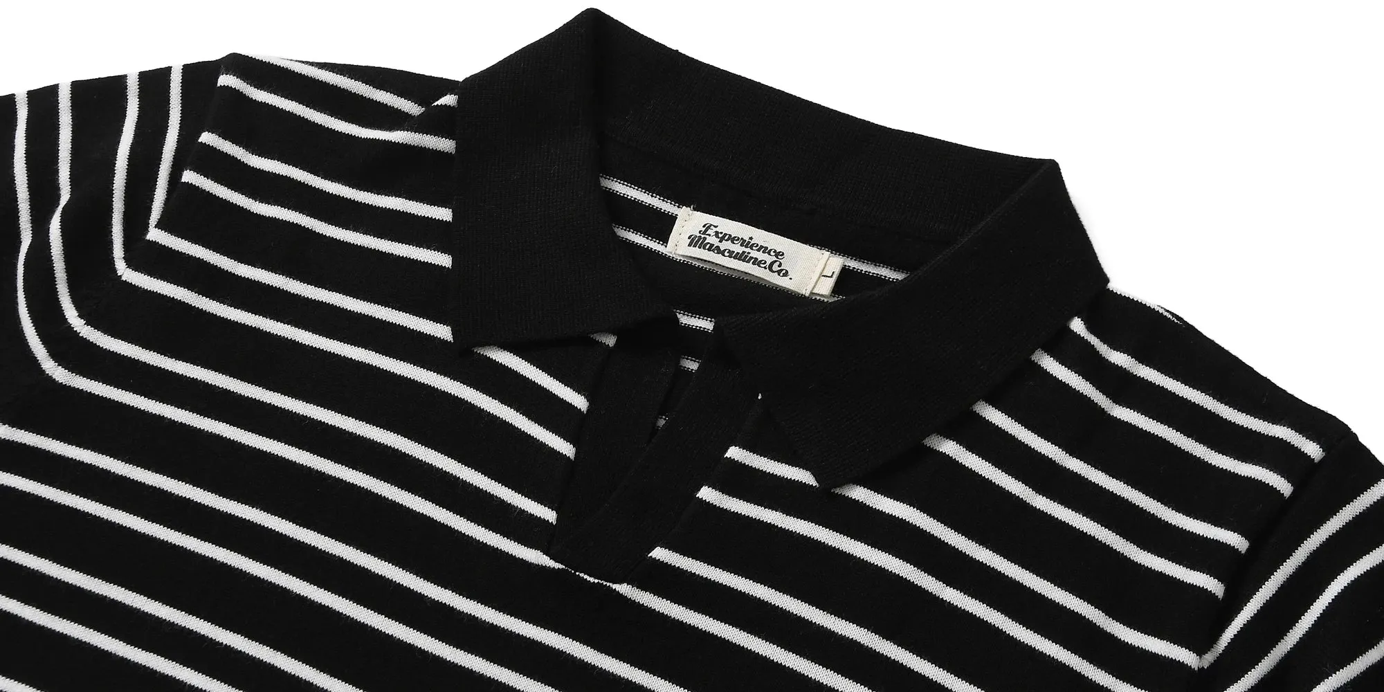 Men's Knitted Polo Shirt - Striped Golf Tennis Wear - Vintage Streetwear