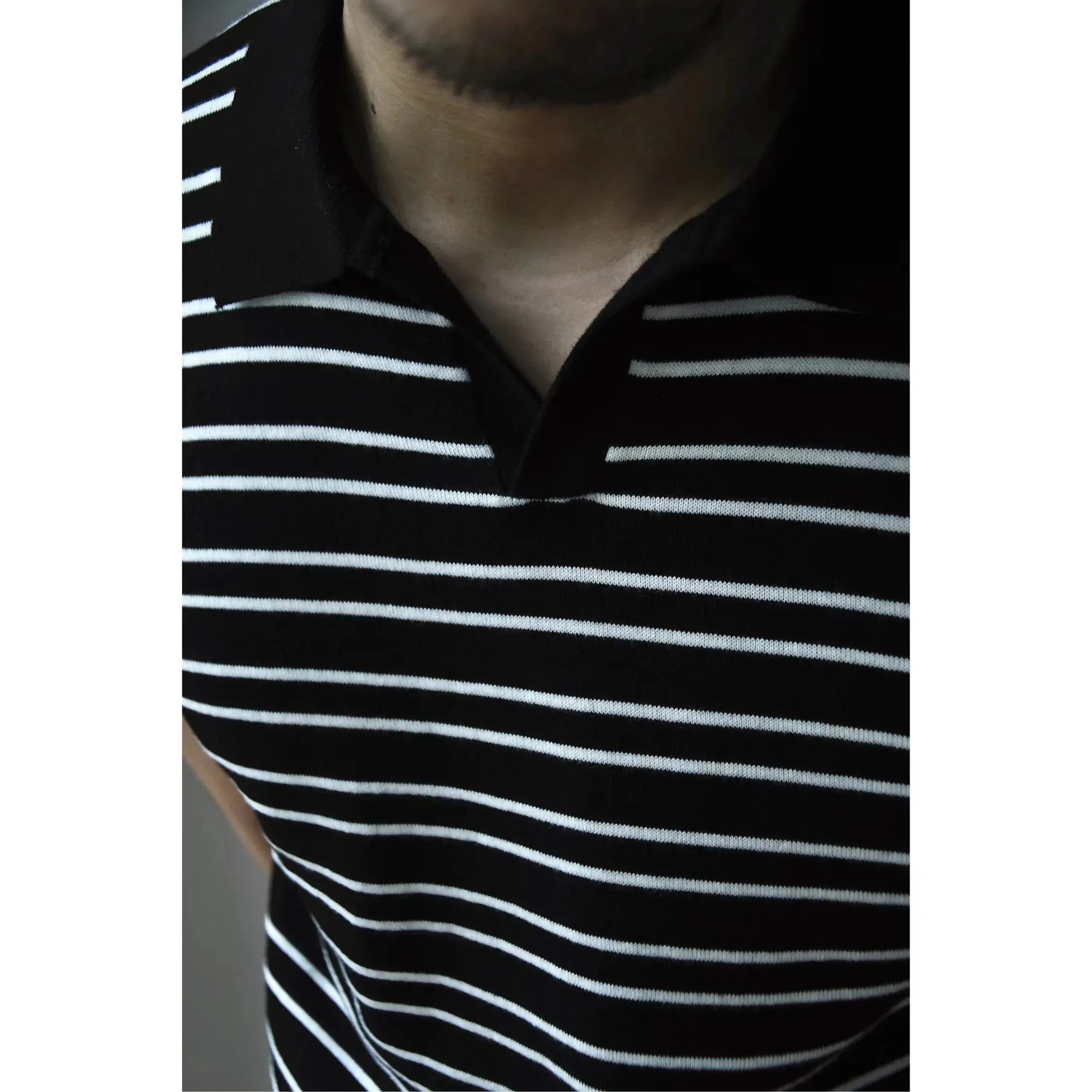 Men's Knitted Polo Shirt - Striped Golf Tennis Wear - Vintage Streetwear