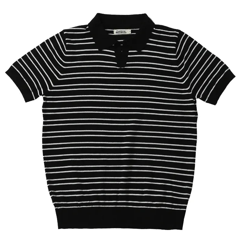 Men's Knitted Polo Shirt - Striped Golf Tennis Wear - Vintage Streetwear