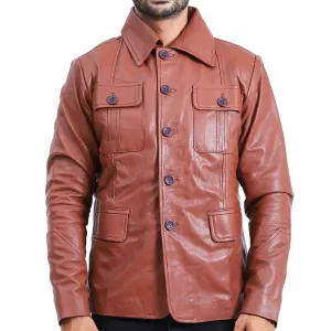 Men's Tan Brown Leather Coat