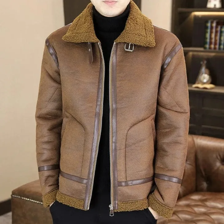 Men's Winter Motorcycle Leather Jacket – Plus Velvet Padded, Fur-Lined Warm Casual Overcoat