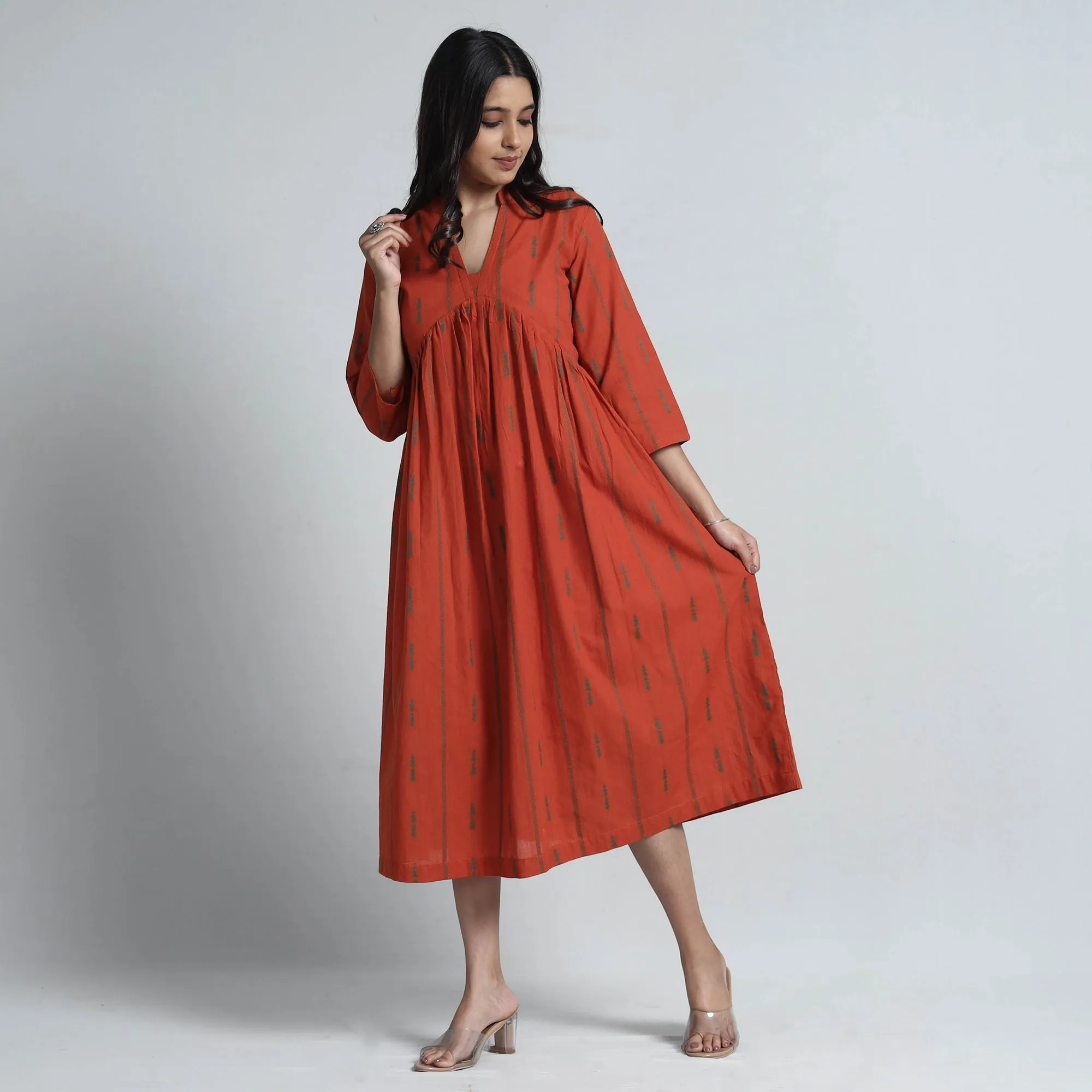 Orange - Exquisite Jacquard Cotton Dress