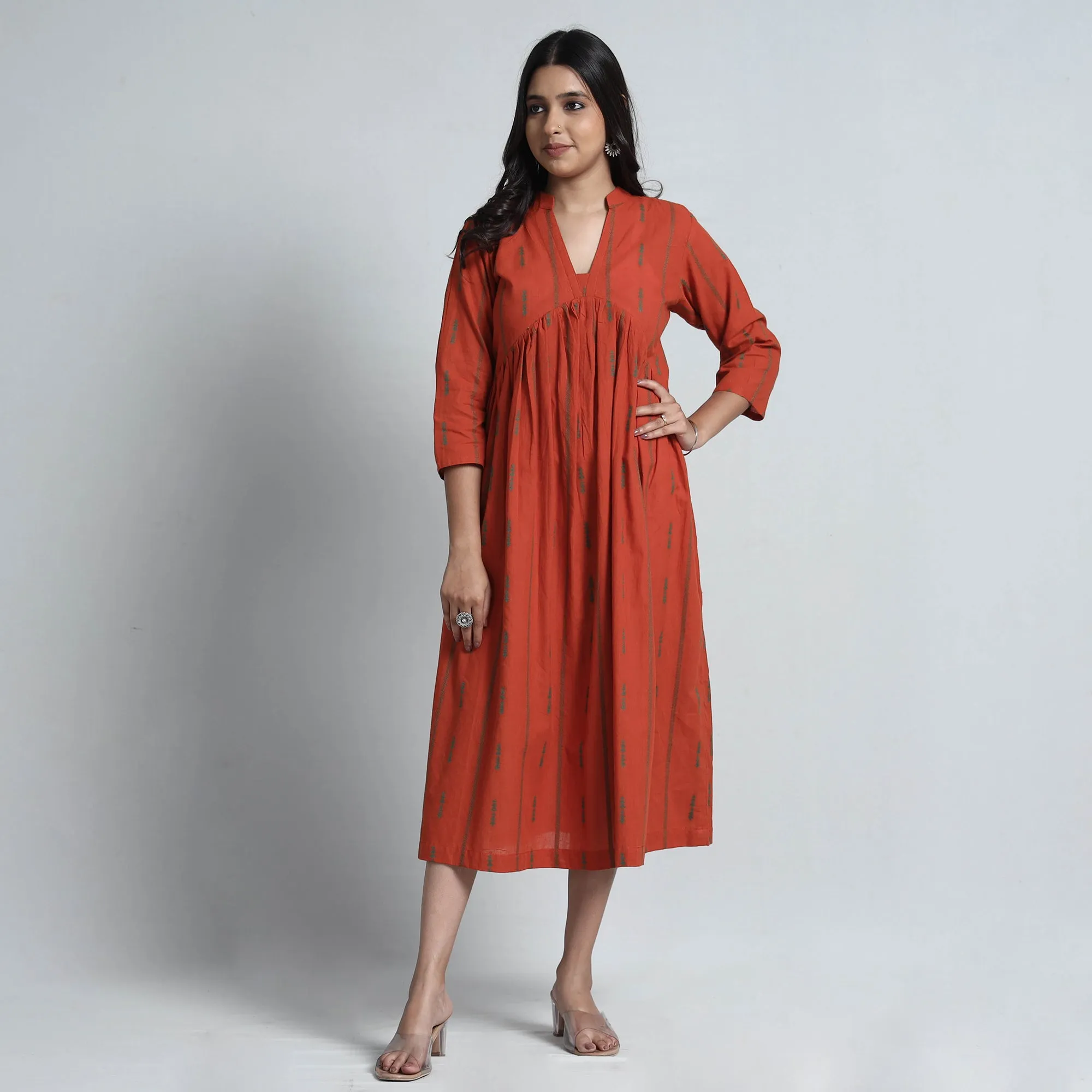 Orange - Exquisite Jacquard Cotton Dress