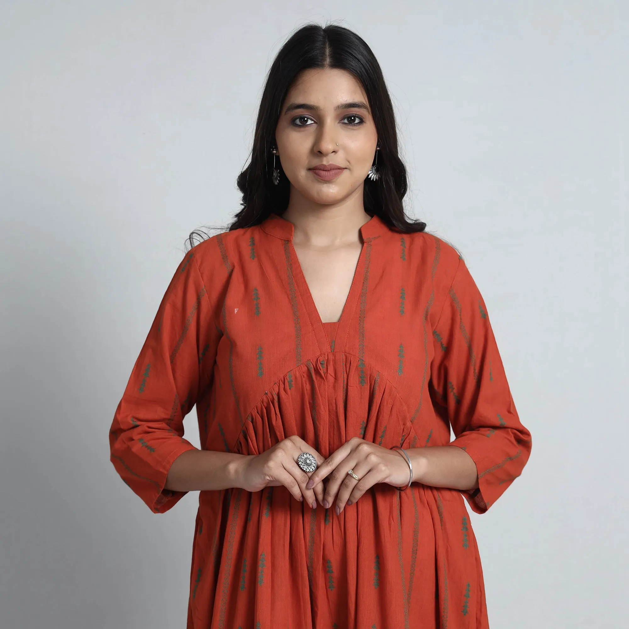 Orange - Exquisite Jacquard Cotton Dress