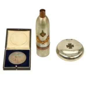 Original Imperial German WWI Era Table Medal Grouping - Table Medal, Dish, & Bottle