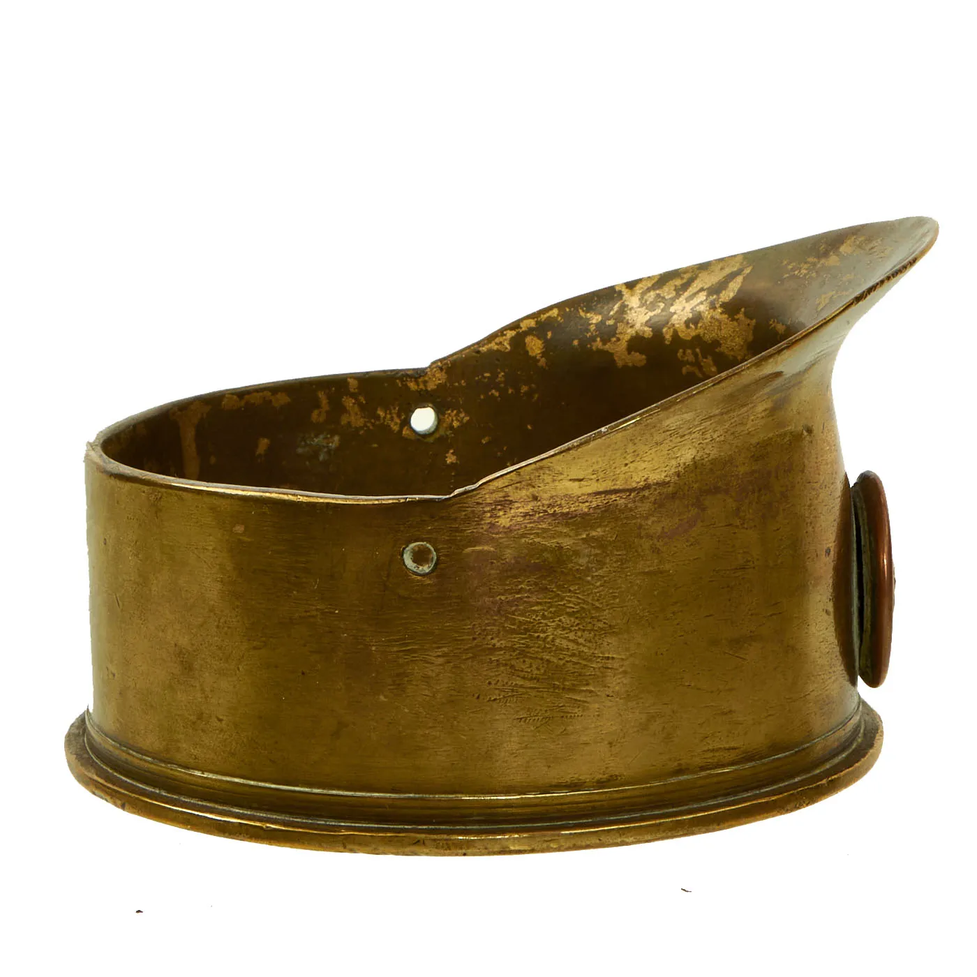 Original U.S. WWI Trench Art Brass 75mm Artillery Shell Visor Cap - dated 1918