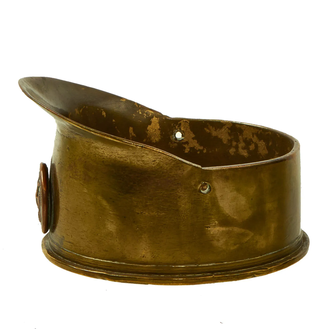 Original U.S. WWI Trench Art Brass 75mm Artillery Shell Visor Cap - dated 1918