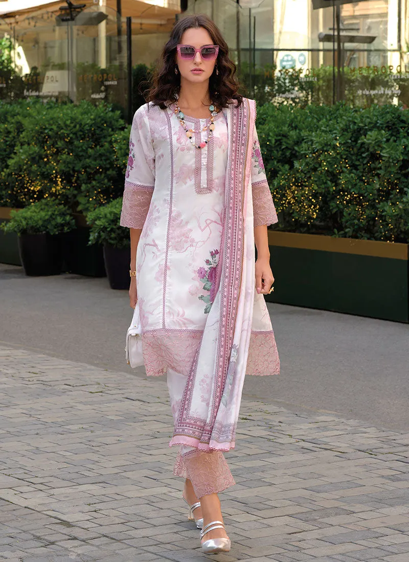 Pale Pink Embroidered Floral Print Pakistani Dress