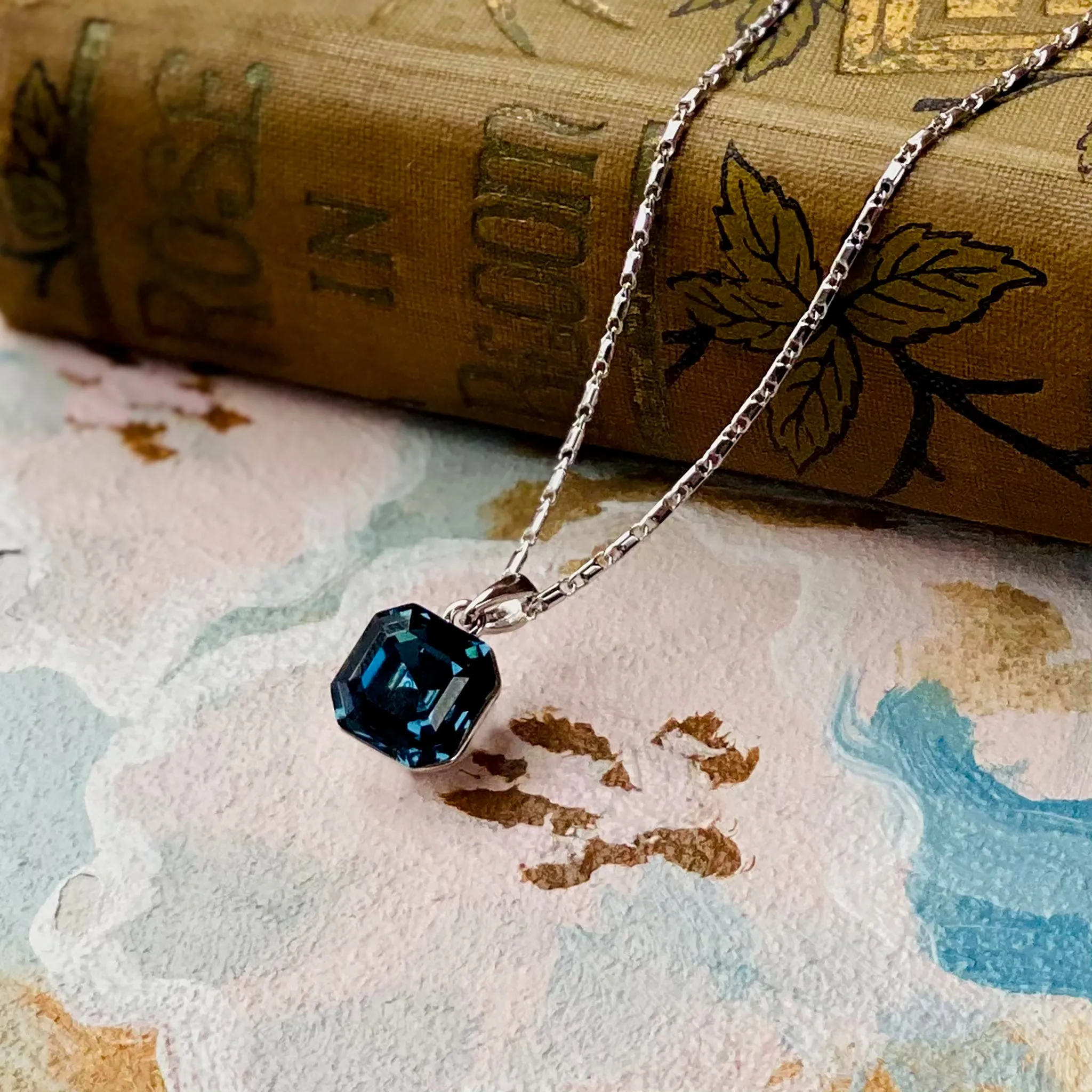 Platinum plated Blue Swarovski Crystal Pendant