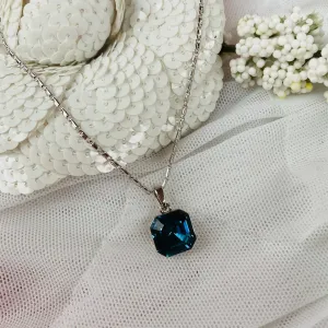 Platinum plated Blue Swarovski Crystal Pendant