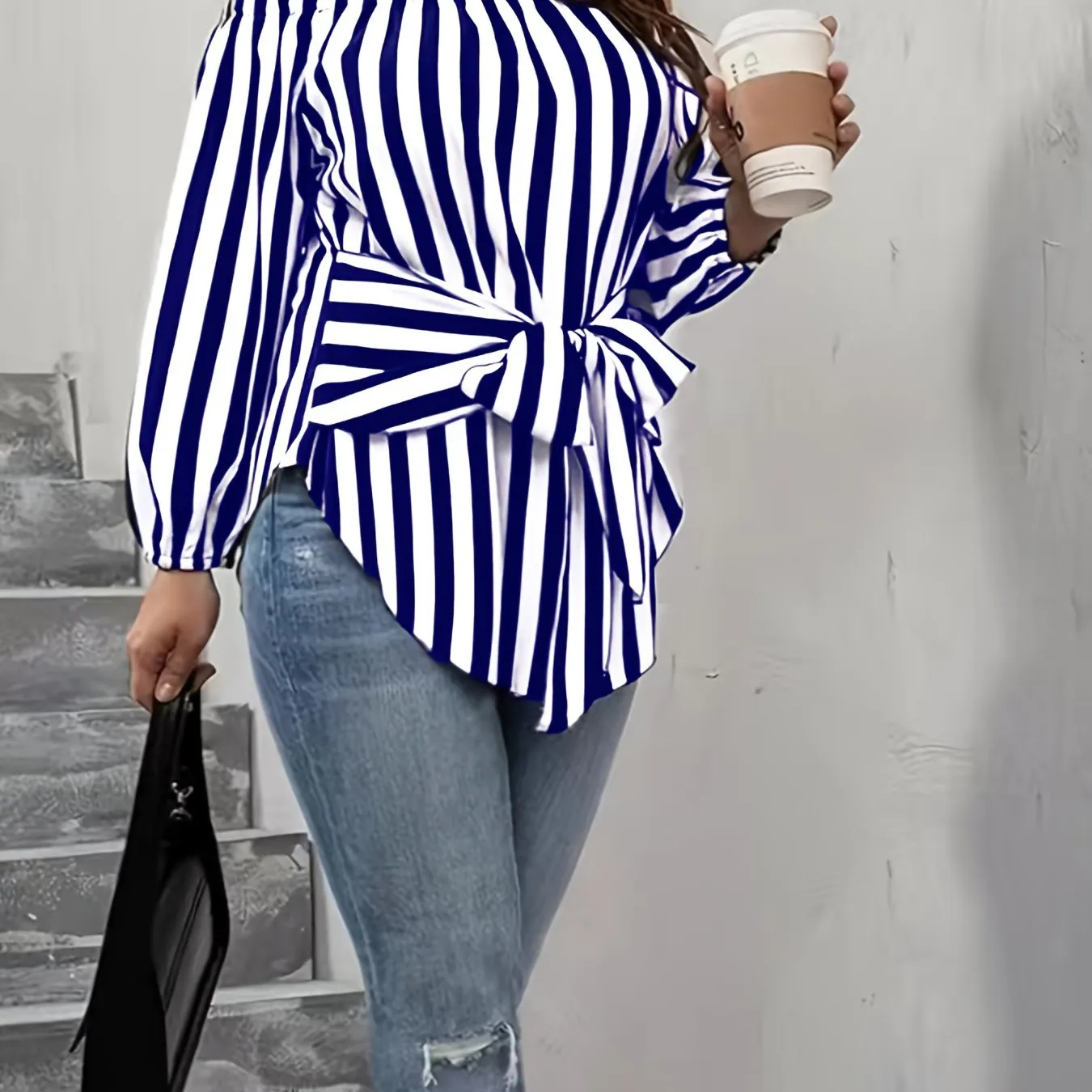 Plus Size Elegant Off the Shoulder Striped Print Blouse - Long Sleeve, Non-Stretch Polyester, Woven Shirting for Spring, Summer, and Fall - Womens Casual, Comfortable, and Chic Clothing