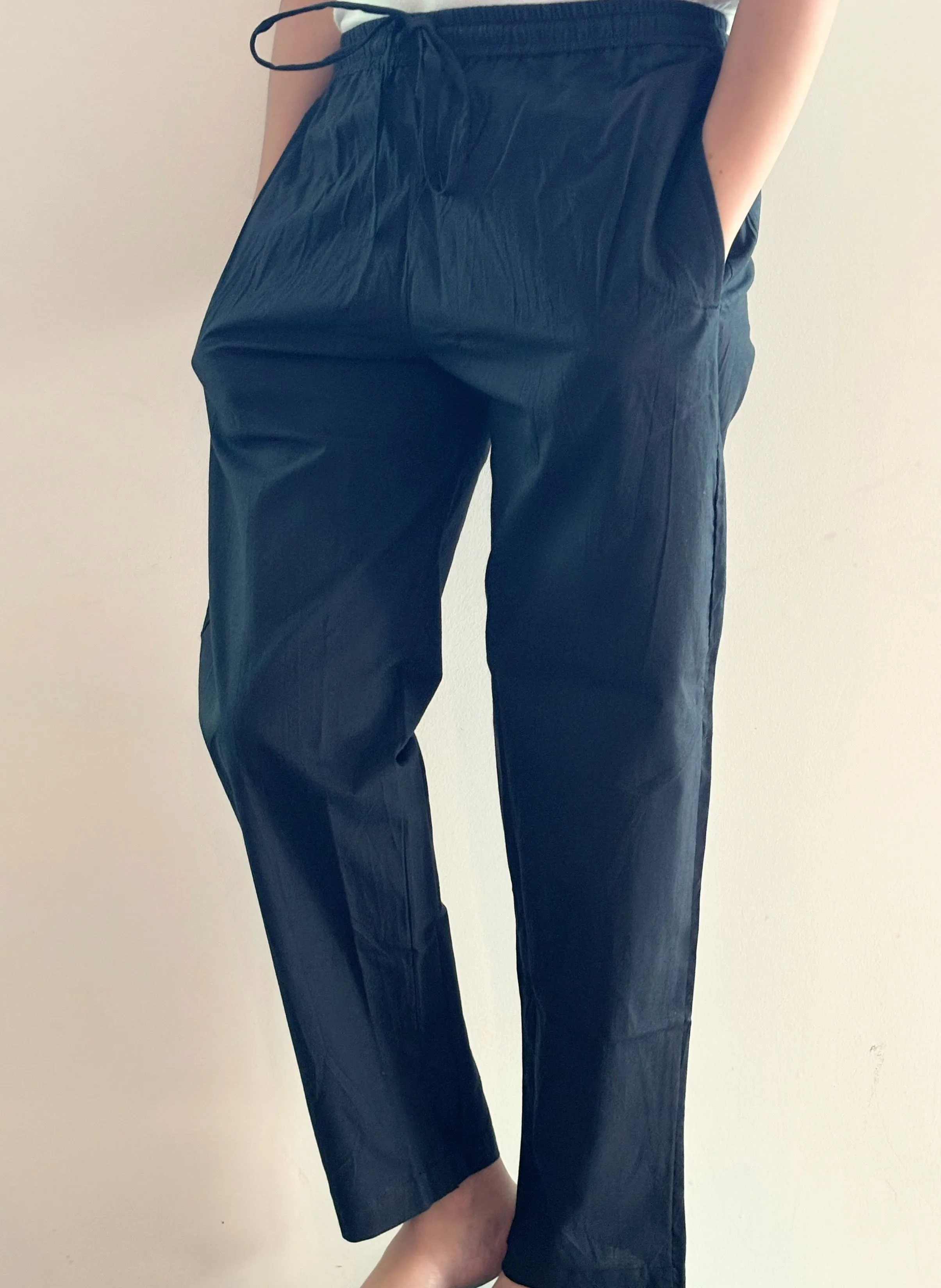 Poplin Cotton Lounge Pants Women - Black