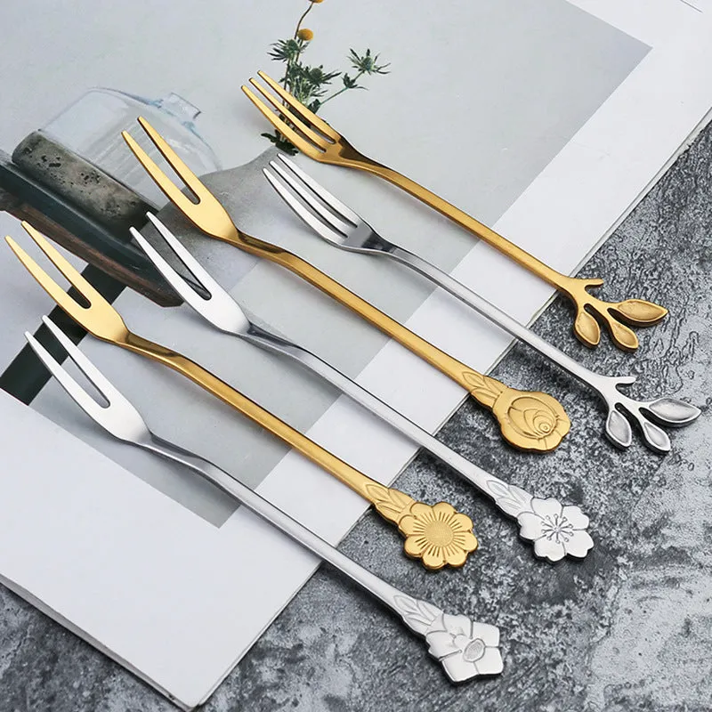 Q Stainless Steel Creative Fruit Fork Two-Tooth Fork Dessert Fork Household Fruit Toothpick Cake Fork