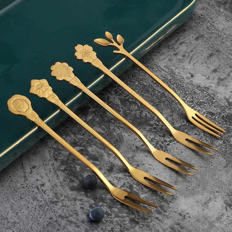 Q Stainless Steel Creative Fruit Fork Two-Tooth Fork Dessert Fork Household Fruit Toothpick Cake Fork