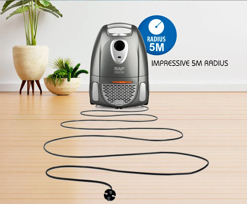 RAF Vacuum Cleaner | 1600w | Speed Variator infinitely | Variable Speed | Washable & Usable bag included | Automatic Cable Convenience | and Simplicity