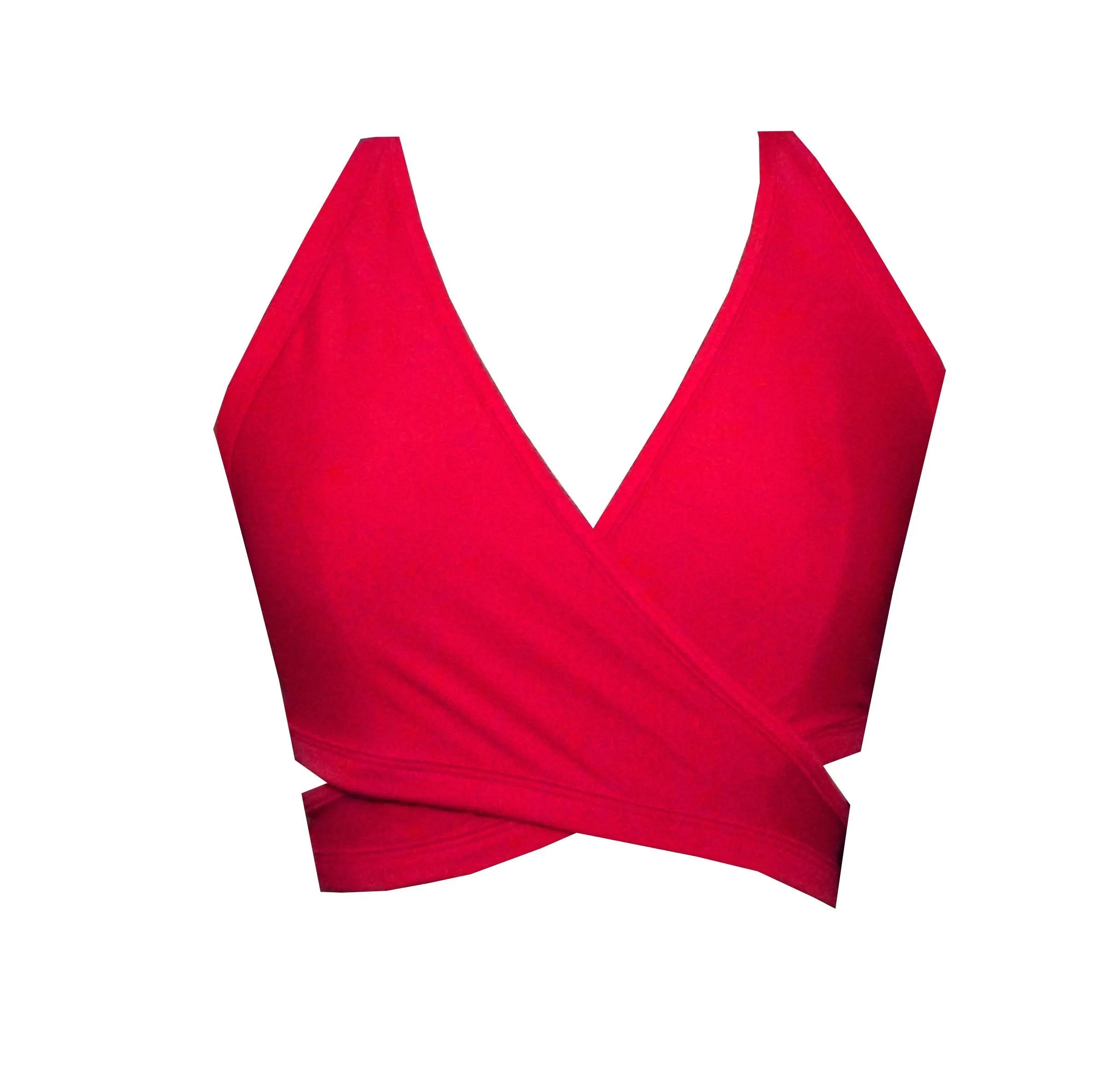 Red Cross Over Wrap Sports Crop Top