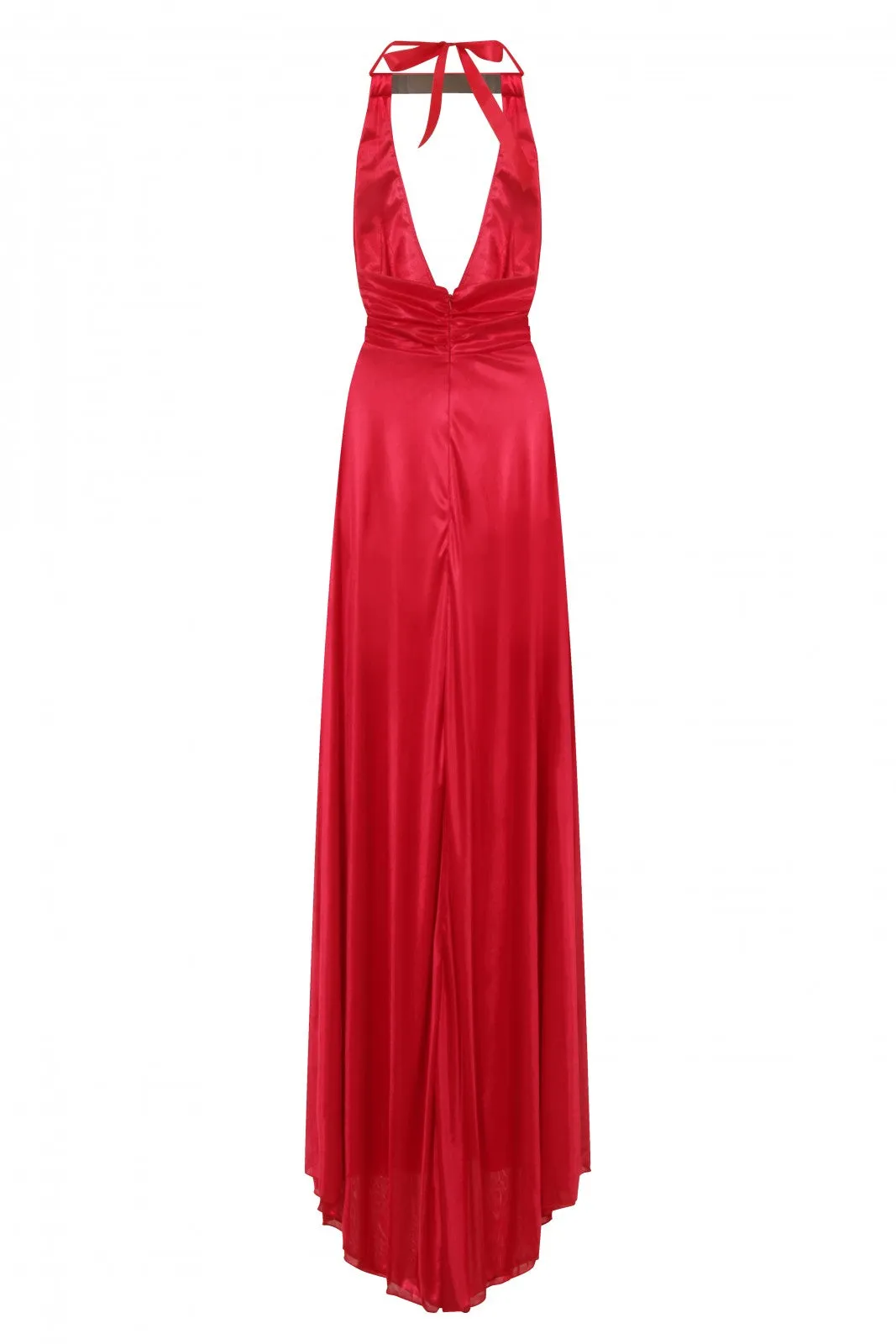 Riri Red Gold Choker Plunge Double Slit Maxi Dress